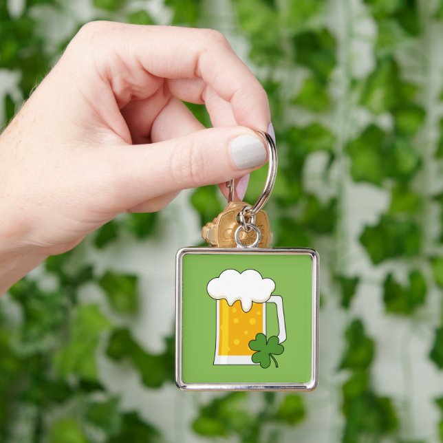 Irish Beer Mug with Shamrock Clover Key Ring (Hand)