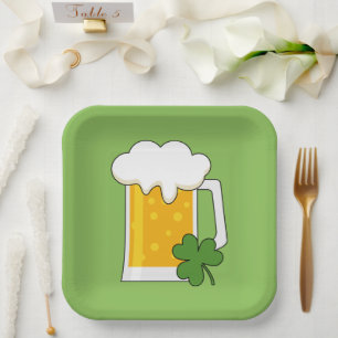 Irish Beer Mug with Shamrock Clover Paper Plate