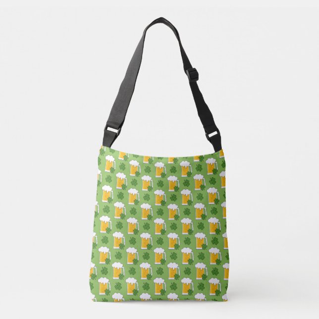 Irish Beer Mug with Shamrock Clover Pattern Crossbody Bag (Front)