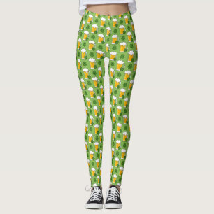 Irish Beer Mug with Shamrock Clover Pattern Leggings
