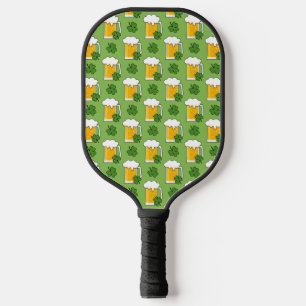 Irish Beer Mug with Shamrock Clover Pattern Pickleball Paddle