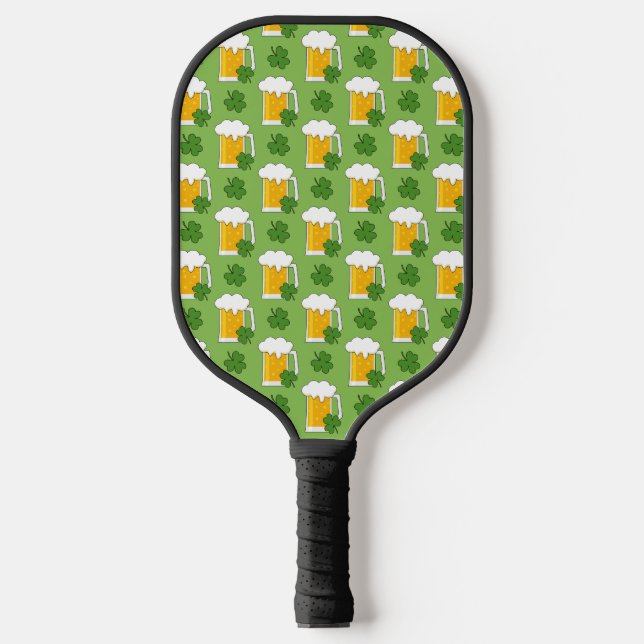 Irish Beer Mug with Shamrock Clover Pattern Pickleball Paddle (Front)