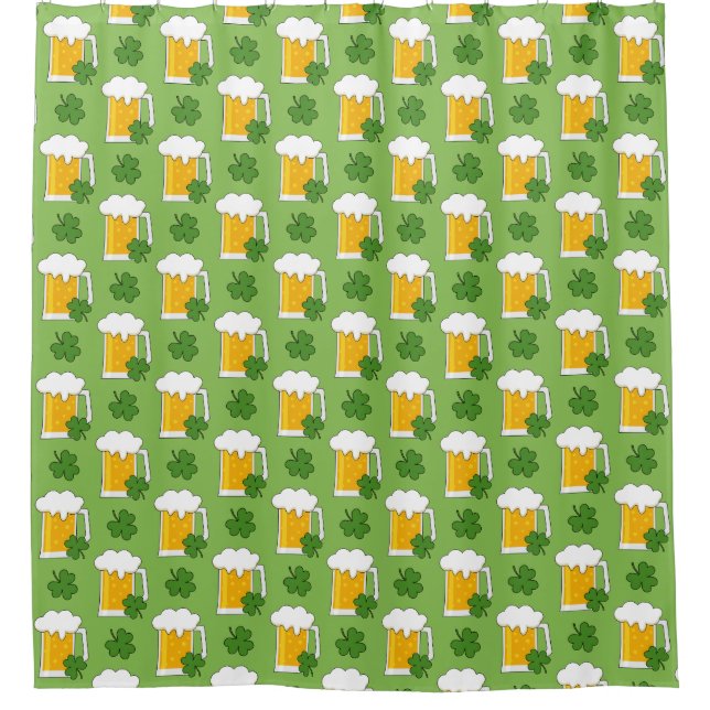 Irish Beer Mug with Shamrock Clover Pattern Shower Curtain (Front)