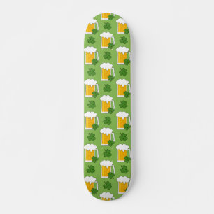 Irish Beer Mug with Shamrock Clover Pattern Skateboard