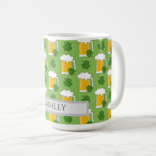 Irish Beer Mug with Shamrock Clover Personalize