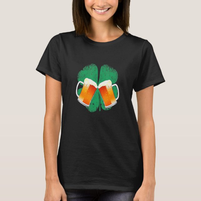 Irish Beer Mugs Four Leaf C Saint Patricks T-Shirt (Front)
