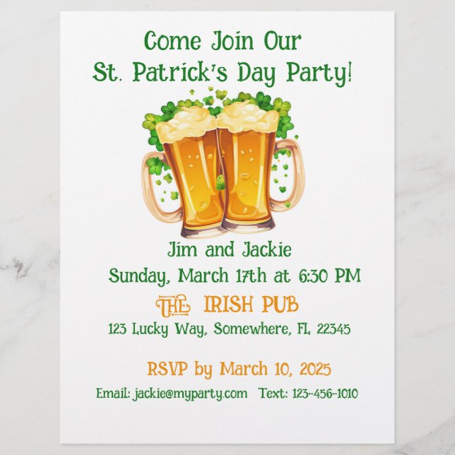 Irish Beer St. Patrick's Day Party Flyer (Front)