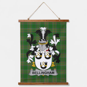 Irish Bellingham Coat of Arms Family Crest Hanging Tapestry
