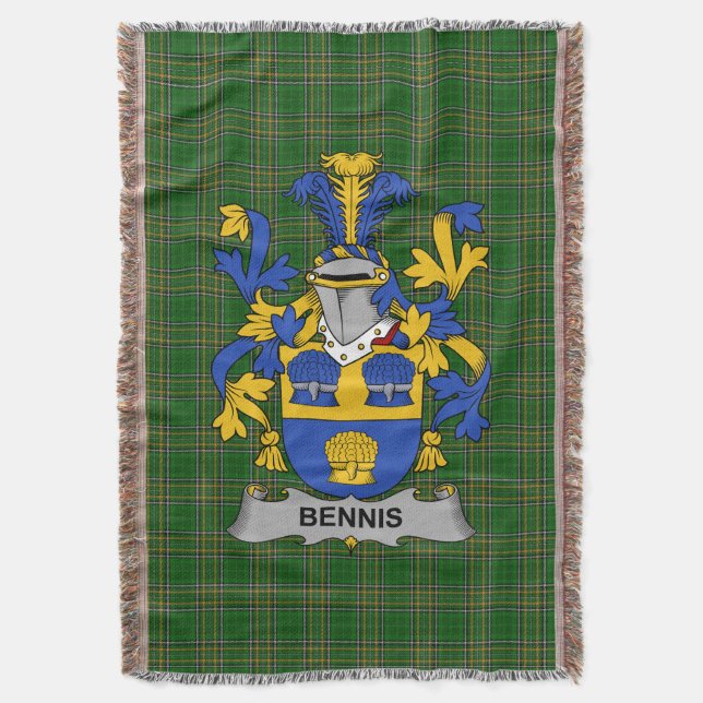  Irish Bennis Coat of Arms Family Crest Ireland Throw Blanket (Front Vertical)