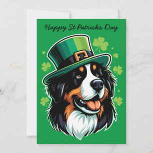 Irish Bernese Dog Leprechaun Hat St Patricks Day Holiday Card