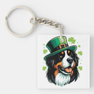 Irish Bernese Dog Leprechaun Hat St Patricks Day Key Ring