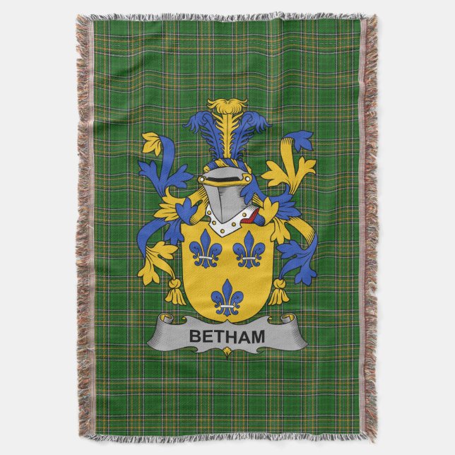  Irish Betham Coat of Arms Family Crest Ireland Throw Blanket (Front Vertical)