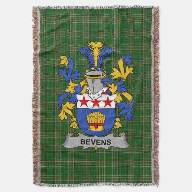  Irish Bevens Coat of Arms Family Crest Ireland Throw Blanket (Front Vertical)