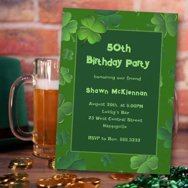 Irish Birthday Lucky Clovers Adult Party Invitation (Creator Uploaded)