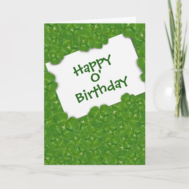 Irish Birthday Message in Shamrocks Card (Front)