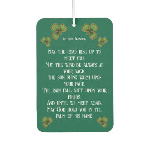 Irish Blessing and Shamrocks Green Typography Car Air Freshener