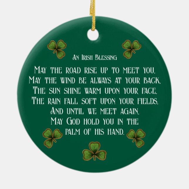 Irish Blessing and Shamrocks Green Typography Ceramic Tree Decoration (Back)