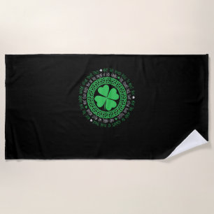Irish Blessing Celtic Knot 4 Leaf Clover - St. Pat Beach Towel