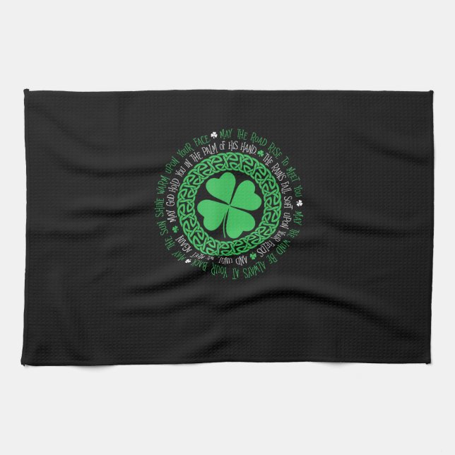 Irish Blessing Celtic Knot 4 Leaf Clover - St. Pat Tea Towel (Horizontal)