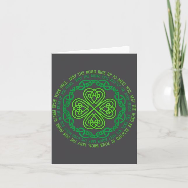Irish Blessing Celtic Knot &amp; 4-leaf Clover Luc Card (Front)