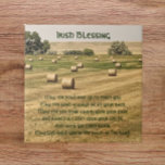 Irish Blessing Hay Bales in a Field Tile<br><div class="desc">Ceramic tile featuring a traditional Irish blessing printed in green,  stylised script along with the photo image of a farm field full with bales of hay. Select your tile size. Makes a thoughtful gift for family and friends.</div>