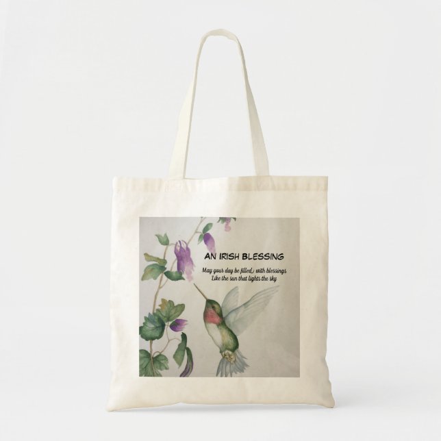 Irish Blessing Hummingbird Garden Inspirational Tote Bag (Front)
