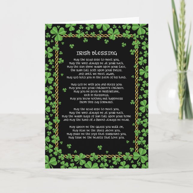 Irish Blessing Shamrocks and Gold Celtic Rope Card (Front)