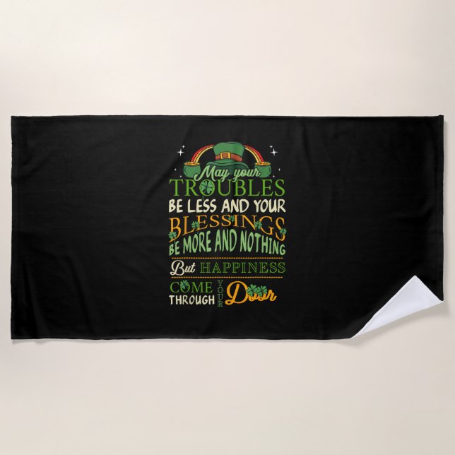 Irish Blessing St Patricks Day Leprechaun Rainbow  Beach Towel (Front)