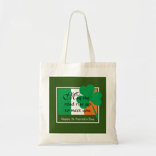 IRISH BLESSING St Patrick's Day Shamrock Tote Bag (Front)