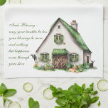Irish Blessing St. Patrick's Day Tea Towel<br><div class="desc">St. Patrick's Day kitchen towel featuring a watercolor illustration of a classic white Irish farmhouse with green shudders, a pair of wellies near the barn door, flowers in window boxes, two butterflies in the shades of the Irish flag, a baby lamb peaking out from the right of the barn, a...</div>