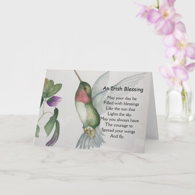 Irish Blessing Thinking Of You Bravery Hummingbird Card (Orchid)