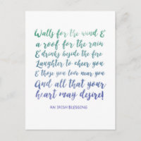 Irish Blessing Watercolor Typography Postcard
