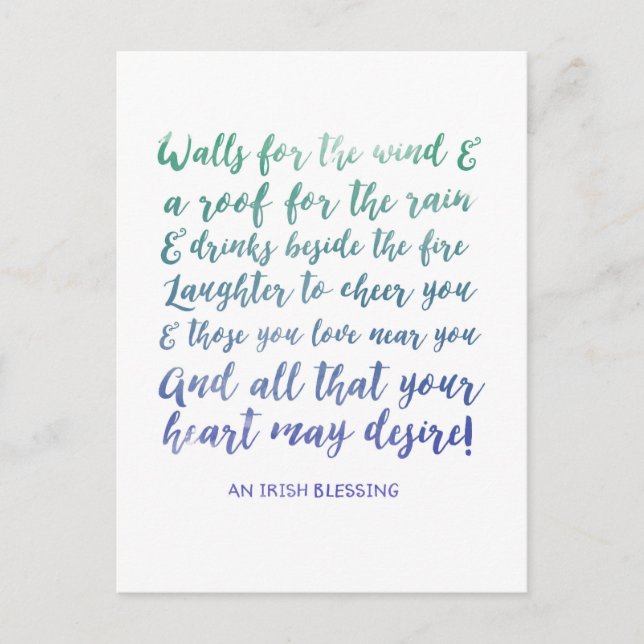 Irish Blessing Watercolor Typography Postcard (Front)