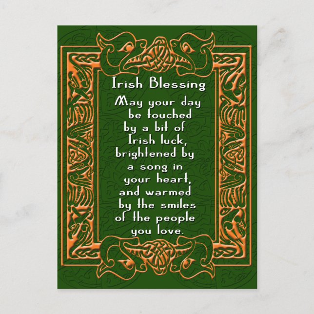 Irish Blessing with Celtic Font and Background Postcard (Front)