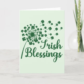 Irish Blessings Dandelion, Blowing Shamrocks Card