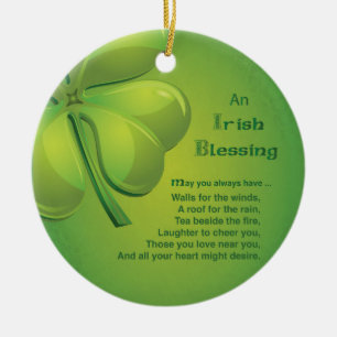 Irish Blessings Green Shamrock, Celtic Ceramic Tree Decoration