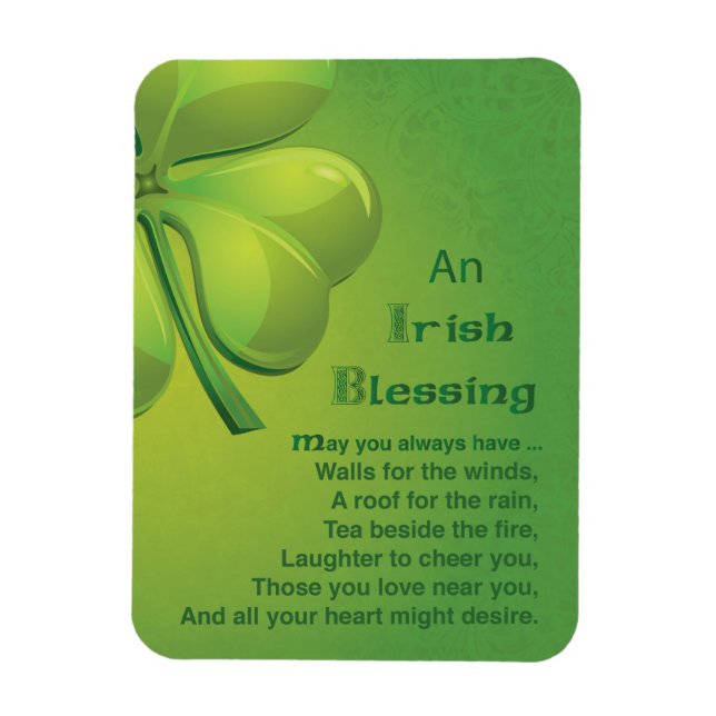 Irish Blessings Green Shamrock, Celtic Magnet (Vertical)