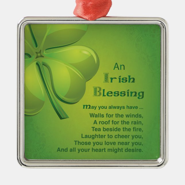 Irish Blessings Green Shamrock, Celtic Metal Tree Decoration (Front)