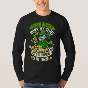 Irish Blood Runs My Veins Funny Sugar Skull St Pat T-Shirt