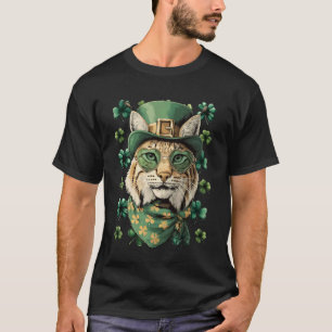 Irish Bobcat with Sunglasses Shamrocks St Patricks T-Shirt