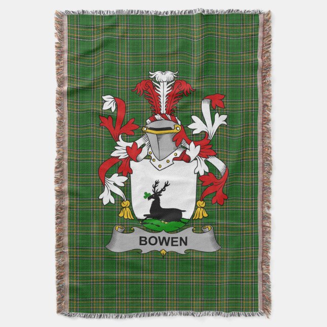  Irish Bowen Coat of Arms Family Crest Ireland Throw Blanket (Front Vertical)