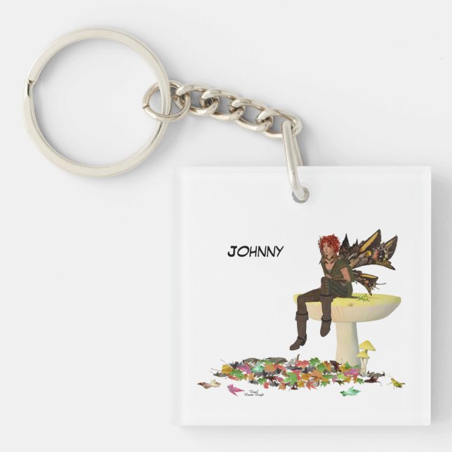 Irish Boy Fairy On Mushroom Acrylic Keychain (Front)