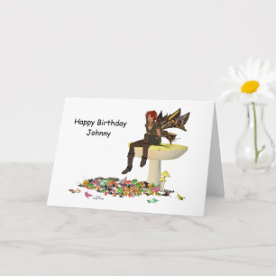 Irish Boy Fairy On Mushroom Birthday Card