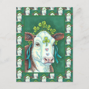 IRISH BRED ST. PATRICK'S DAY HEIFER, SHAMROCK COW HOLIDAY POSTCARD