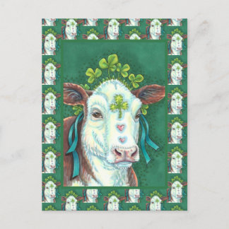 IRISH BRED ST. PATRICK'S DAY HEIFER, SHAMROCK COW HOLIDAY POSTCARD