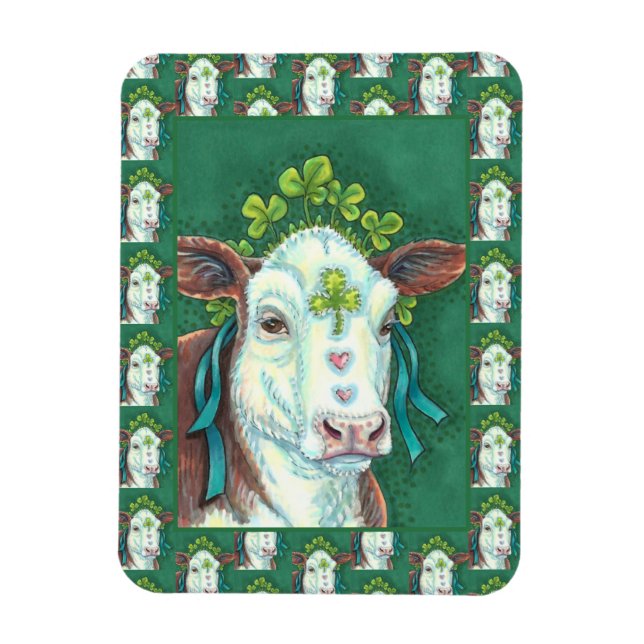 IRISH BRED ST. PATRICK'S DAY HEIFER, SHAMROCK COW MAGNET (Vertical)