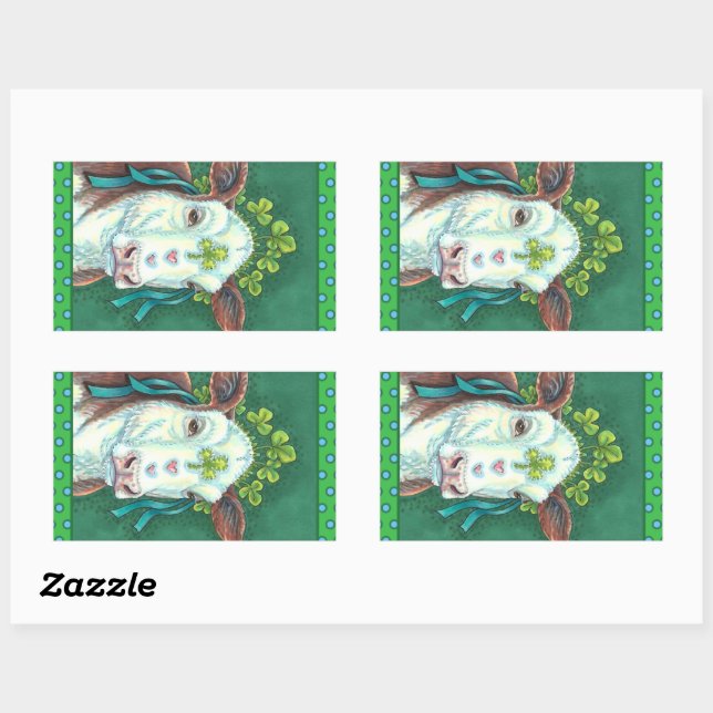 IRISH BRED ST. PATRICK'S DAY HEIFER, SHAMROCK COW RECTANGULAR STICKER (Sheet)