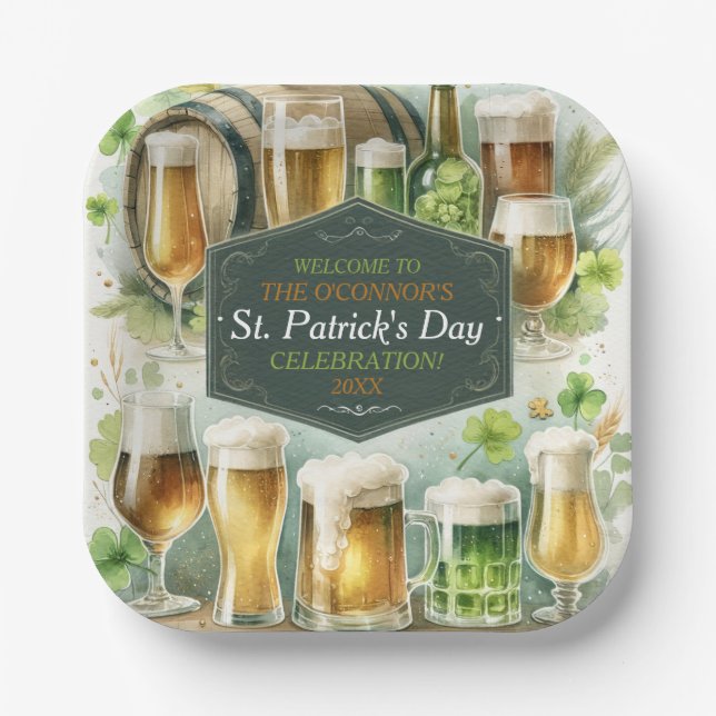 Irish Brews & Cheers St. Patrick’s Day Party Paper Plate (Front)