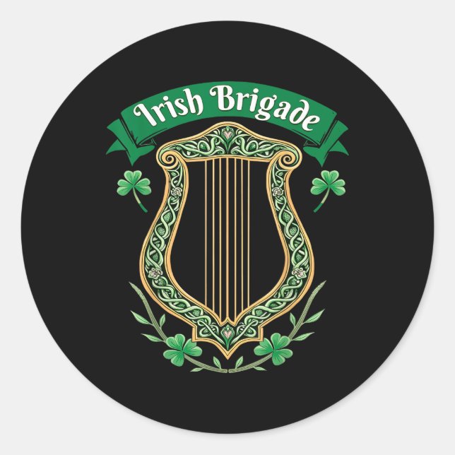 Irish Brigade Celtic Harp Heritage  Classic Round Sticker (Front)