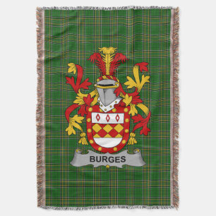  Irish Burges Coat of Arms Family Crest Ireland Throw Blanket